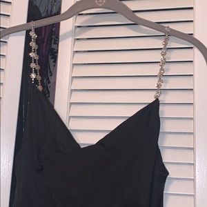 Cowl neck beaded satin dress